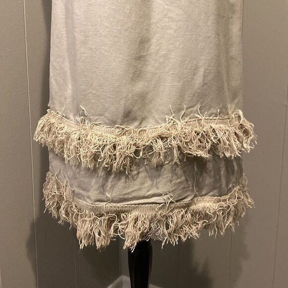 Reformation Small Beige Oatmeal Lindos Fringe Mini Linen Dress - Picture 4 of 8